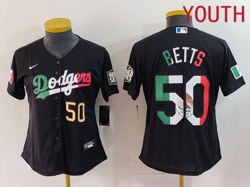 Youth Los Angeles Dodgers #50 Betts Black Fashion Nike 2024 MLB Jersey style 7244->pittsburgh steelers->NFL Jersey
